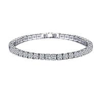 YAZILIND Bracelet de Tennis Eternity avec Pierres précieuses de Coupe Ronde CZ Simple Élégance Moderne Bracelets pour Dames Cadeaux d'anniversaire de Noël pour Femmes Filles Silver-Single Row