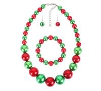 YAZILIND Chunky Grande Perle Simulée Tour de Cou Collier Goutte Dangle Boucles D’oreilles Bavoir Grand Rond Perlé Brin Multicolore Costume Déclaration Mariage Noël Bijoux Ensemble pour Femmes Mariées