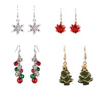 YAZILIND de Noël Boucles d'oreilles, Flocon de neige Elk Bell Arbre Couronne Pendentif boucle d'Oreille, des Fêtes de Noël Balancent des Bijoux pour Femmes(4 Paires-1)