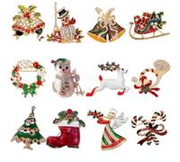 YAZILIND de Noël Broche Broche en Strass Santa Claus Arbre Couronne de Bell Elk Démarrage des Béquilles, des Bonhommes de neige Corsage de Femme de Noël Breastpin Parure de bijoux(12Pcs-2)