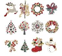 YAZILIND de Noël Broche Broche en Strass Santa Claus Arbre Couronne de Bell Elk Démarrage des Béquilles, des Bonhommes de neige Corsage de Femme de Noël Breastpin Parure de bijoux(12Pcs-1)