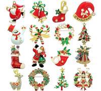 YAZILIND de Noël Broche Broche en Strass Santa Claus Arbre Couronne de Bell Elk Démarrage des Béquilles, des Bonhommes de neige Corsage de Femme de Noël Breastpin Parure de bijoux(16Pcs-3)