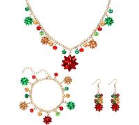 YAZILIND de Noël de Bijoux pour les Femmes de Noël Boucles d'oreilles Colliers Bracelet Jingle Bell Rouge Vert Ensembles de Vacances à la boucle d'Oreille stuffers Accessoires(#1)