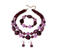 YAZILIND Ensemble de bijoux à perles violettes pour femmes - collier en pierre précieuse gros en 3 pièces, bracelet et boucles d'oreilles, bijoux élégants pour mariages, fêtes et cadeaux
