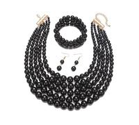 YAZILIND Ensemble de bijoux de perles pour femmes - collier à perles multi-couches en 3 pièces, bracelet et boucles d'oreilles, bijoux élégants pour mariages, fêtes et événements du soir (noir)