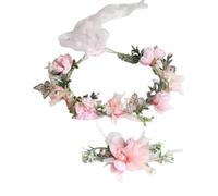 YAZILIND Fée Fleur de la Couronne avec Bracelet Rose Floral Casque avec des Perles et des Papillons Charmes pour les Femmes, les Mariages, les Fées et les Parties