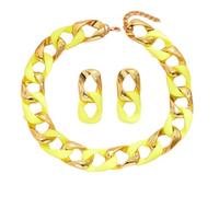 YAZILIND Femme-Jaune-Or-ton Chunky Collier Chaîne et Boucles d'oreilles - Acrylique Déclaration de Bijoux, Gras de Lien de Collier pour la Fête, dans un Club, et à Porter au Quotidien