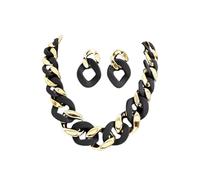 YAZILIND Femmes Black Or Chunky Collier Chaîne et Boucles d'oreilles - Gras Acrylique Lien de Bijoux, de Déclaration de Collier de Soirée, Club, et l'Usure du Parti