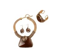 YAZILIND Femmes Boho Déclaration Bijoux Set - Résine Pendentif de Collier, Boucles d'oreilles, Bracelet, Rétro Conception en Spirale pour soirée, Mariage, Quotidien et l'Usure(Café)
