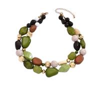 YAZILIND Femmes Chunky Collier de Perles - Vert et de Brun Acrylique Perles Déclaration de Bijoux, Réglable en Gras Collier pour Les Parties & Tenues Décontractés