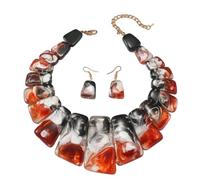 YAZILIND Femmes Multi-Couleur de la Résine Collier et Boucles d'oreilles - Rouge Noir Blanc Chunky Acrylique Collier plastron, Déclaration de Bijoux pour la Fête et de Vacances