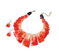 YAZILIND Femmes Rouge en Résine de Déclaration de Collier et Boucles d'oreilles avec des Morceaux Acrylique Collier plastron, des Bijoux pour la Fête, des Vacances, et Tenues de Soirée