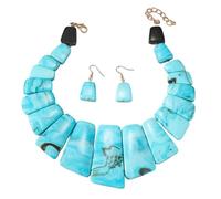 YAZILIND Femmes Turquoise de la Résine Collier et Boucles d'oreilles avec des Morceaux de Bleu Acrylique Déclaration Bavoir Collier, Bobo de Bijoux pour la Fête, la Plage, les Vacances et les Tenues