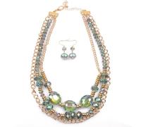 YAZILIND Femmes Vert de la pierre précieuse Collier de Perles et Boucles d'oreilles - Or posé Instruction de Chaîne de Bijoux, Étincelant Accessoires pour Mariages, fêtes & Événements officiels