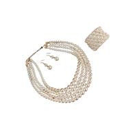 YAZILIND Jeu de bijoux en perles d'imitation en couches pour femmes - collier à perles classique en 3 pièces, bracelet et boucles d'oreilles, bijoux élégants pour mariages et occasions formelles