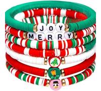 YAZILIND Joyeux Noël Multicouche Bracelet avec des Lettres Joie de Rennes Elk Arbre Pendentif Bracelets de Vacances de Fête de Noël, des Bijoux pour Femmes(Rouge)