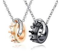 YAZILIND sa Reine et Son Roi Collier de Couples Couronne Couronne Bague Royale Pendentif Collier d'amour Saint-Valentin, 55cm & 50cm chaîne en Or Rose