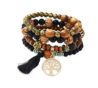 YAZILIND Tree of Life Bracelets Multicouches empilables Bracelets Bracelets Bohème Stretch Perles Bracelets Bracelet Femme (Noir)