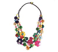 YAZILIND Vintage antique tissé perlé collier de fleurs de Bohême avec pendentifs coquille de noix de coco pour dames et filles (coloré)