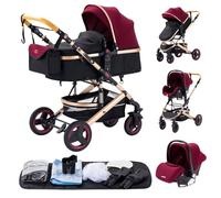 YAZOCO 3 en1 Poussette Compacte Poussette CombinéEs Bébé Anstout Terrain Luxe Haut Paysage Quadruple 0-36kg Pliable Canne Poussettes Confort Accessoires Siège (Rouge)