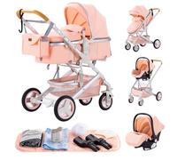 YAZOCO 3 en1 Poussette Compacte Poussette CombinéEs Bébé Anstout Terrain Luxe Haut Paysage Quadruple 0-36kg Pliable Canne Poussettes Confort Accessoires Siège (Rose)