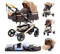 YAZOCO 3 en1 Poussette Compacte Poussette CombinéEs Bébé Anstout Terrain Luxe Haut Paysage Quadruple 0-36kg Pliable Canne Poussettes Confort Accessoires Siège (Kaki)
