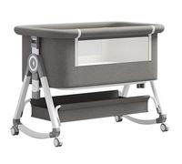 YAZOCO Lit Bébé Cododo, 2-en-1 lit Parapluie Bebe avec Matelas,Six Vitesses Réglage de la Hauteur, Facile Adapter au lit du Parent, Pieds réglables (Version Basse Gris)