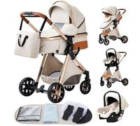 YAZOCO Poussette 3 en 1 Pliable Poussette Bebe Confort Moustiquaire, Couvre - Pieds, Porte - Gobelet, Coussin Poussettes et Landaus