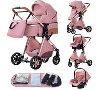 YAZOCO Poussette 3 en 1, Poussette Canne, Trio, Poussette Bebe, Landau Bébé, Sièges Accessoires, Moustiquaire, Housse de Pluie, Sac de Changement (Rose, Version basse V9)