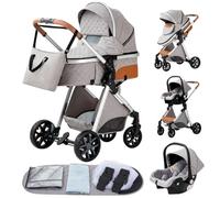 YAZOCO Poussette 3 en1, Compacte Poussette CombinéEs Anstout Terrain Luxe Haut Paysage Quadruple 0-36kg Pliable Canne Bébé Poussettes Confort Convient aux Nouveau Nés (Gris argenté)