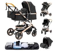 YAZOCO Poussette 3 en1, Compacte Poussette CombinéEs Anstout Terrain Luxe Haut Paysage Quadruple 0-36kg Pliable Canne Bébé Poussettes Confort (Noir)