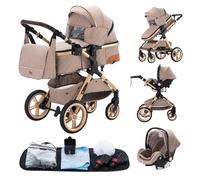 YAZOCO Poussette 3 en1 Compacte Poussette CombinéEs Anstout Terrain Luxe Haut Paysage Quadruple Pliable Canne Bébé Poussettes Sac à couches, Siège, Housse de pluie