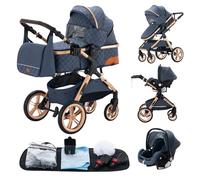 YAZOCO Poussette 3 en1 Compacte Poussette CombinéEs Anstout Terrain Luxe Haut Paysage Quadruple Pliable Canne Bébé Poussettes Sac à couches, Siège, Housse de pluie