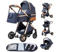 YAZOCO Poussettes 3 en 1 Citadines Poussettes Combinées Poussette Tricycle Baby Walker Poussette Haute Paysage Poussettes Pliantes Trolley Bébé Landau pour 0-36 (4 Bleu)