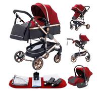 YAZOCO Poussettes 3 en 1 Citadines Poussettes Combinées Poussette Tricycle Baby Walker Poussette Haute Paysage Poussettes Pliantes Trolley Bébé Landau pour Bébé 0-36 (Rouge)