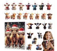 Yaztauho Calendrier de l'Avent de Noël,Calendrier de l'Avent de Noël 2024 - de l’Avent 2024 Compte à rebours de de la vache des Highlands, de pour, parents, famille