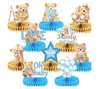YAZWUR 10 pièces Décoration de table pour fête de révélation de genre Nids d'abeilles avec motif ours en peluche pour Baby Shower et fête prénatale Accessoires de fête (Bleu)