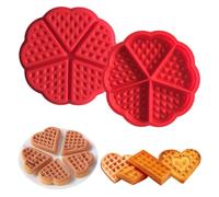 YAZWUR 2 PCS Moules à Gaufres en Silicone, Antiadhésifs, Mini Moule à Muffins en Forme de Cœur, Outil de Pâtisserie, Moule à Pancakes, 5 Cavités (Rouge)