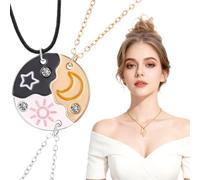 YAZWUR 3 PCS Collier d'Amitié pour Filles et Femmes avec Pendentifs Magnétiques Soleil Lune Étoile - Cadeau BFF Amies (Trois Couleurs)