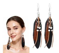 YAZWUR Boucles d'oreilles en plumes avec perles, 2 paires, Accessoire unisexe pour déguisement femme, bijoux indienne, costume, Steampunk, Style Indien, Carnaval et Fêtes à Thème (multicolore)