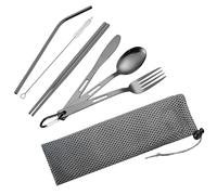 YAZWUR Couverts de Camping, 8 pièces Portables, en Acier Inoxydable avec étui, Kit Nomade, Set Voyage, Passe au Lave-Vaisselle, Couteau/Fourchette/Cuillère/Baguettes pour Bureau (Noir)