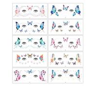 YAZWUR Lot de 10 Tatouages Éphémères Papillon Pailletés pour Visage - Accessoires de Maquillage pour Carnaval, Halloween, Festivals et Fêtes