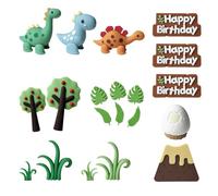 YAZWUR Lot de 20 Décorations de Gâteau Dino - Décorations d'Anniversaire avec Dinosaures, Œufs de Dinosaure, Volcans, Herbe, Arbres Fruitiers, Feuilles, Animaux, pour Fête d'Anniversaire Enfants