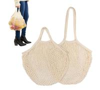 YAZWUR Lot de Sacs de Courses Réutilisables en Filet - Corde en Coton Bio, Lavable, Modèles : Long (50 cm, porté en bandoulière) & Court (20 cm), Idéal pour Fruits, Légumes, Plage, Pique-nique