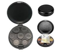YAZWUR Monnayeur Rigide, Organisateur de Pièces de Monnaie, Distributeur de Pièces Multifonction Portable, Petite Boîte de Rangement Ronde pour Monnaie (5 Pièces par Compartiment) (Noir)