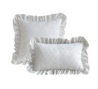 YB-FCJKPA Pack of 2 Ramie Ruffled Diamond Jacquard Pillowcase, Rustic Cushion Cover Decorative Throw Pillow Cover for Home Decor