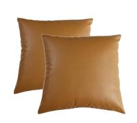 YB-FCJKPA Set of 2 Faux Leather Throw Pillow Covers, 18 x 18 inch Luxury Modern Pillowcases Solid Decorative Square Cushion Cases for Home Decor (Light Brown)