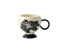 YB-FCJKPA Tasse à Thé Haute en Céramique Ronde Vintage avec Cuillères, Tasses Florales de Grande Capacité, Tasses en Porcelaine à Motif de Lys (White)