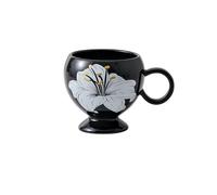YB-FCJKPA Tasse à Thé Haute en Céramique Ronde Vintage avec Cuillères, Tasses Florales de Grande Capacité, Tasses en Porcelaine à Motif de Lys (Black)