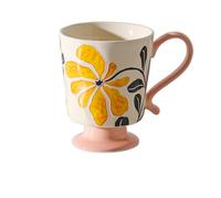 YB-FCJKPA Tasse de Thé Haute en Céramique Embossée Vintage avec Cuillères, Tasses Florales, Tasses en Porcelaine à Motifs Floraux (D)